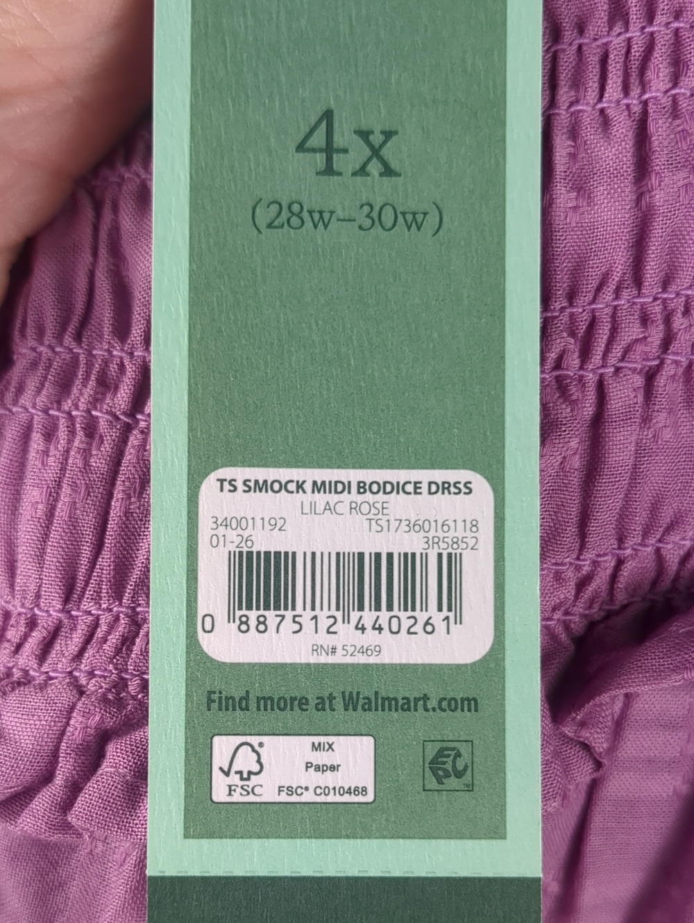 Terra & Sky Smocked Bodice Cotton Midi Dress Purple 4X NWT - Picture 5 of 5